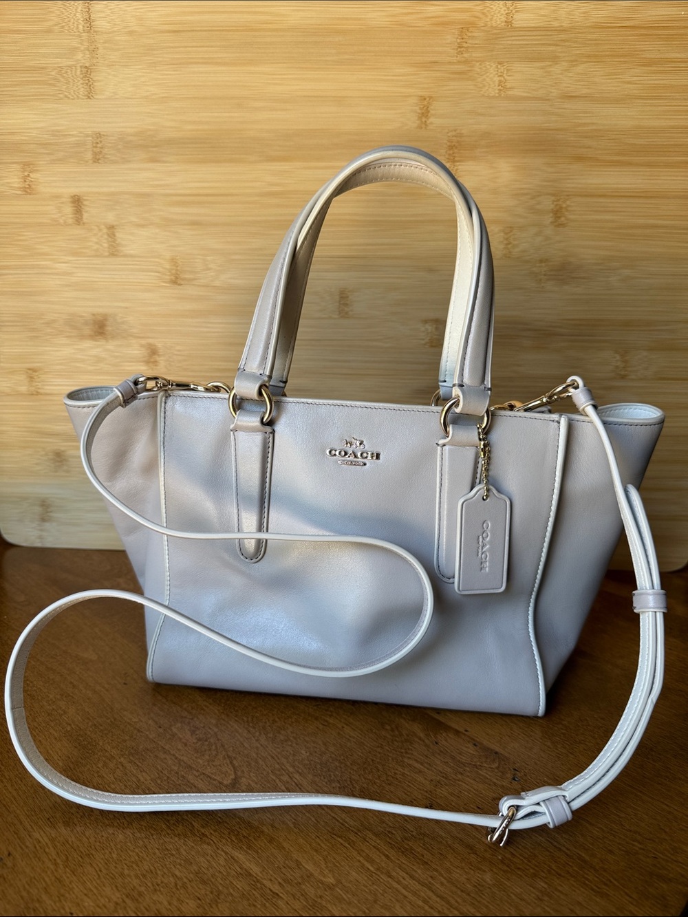 COACH Crossbody Carryall Mini Colorblock Leather in Light Gold/Grey Birch/Chalk